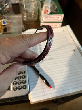 Cross Cutout Leather Bangle Bracelet - Plum 1481. Adjustable